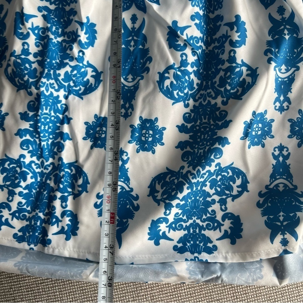 NWT Women Floral print Lantern sleeve Ruffle Hem Dress, Blue,White,Flowy - Picture 16 of 16